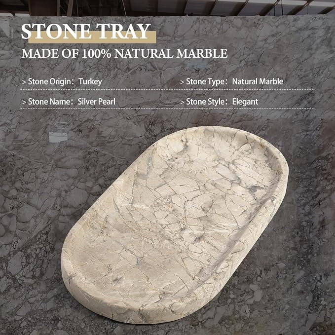 Natural Silver Pearl Marble Decorative Tray, Catchall Tray Stone Plate - Image 3