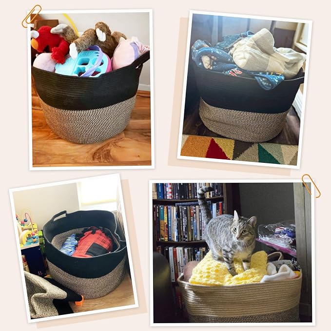INDRESSME XXXLarge Woven Rope Blanket Basket Living Room Mix Black, 90L | 21.7" - Image 4