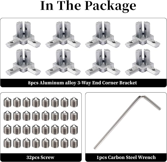 BELLA BAYS 20Series 8Sets Silver 3-Way End Croner Bracket, 90 Degree Corner - Image 3