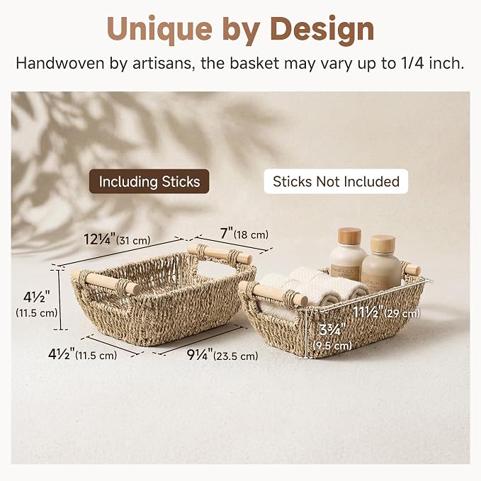 StorageWorks Small Baskets for Shelf, Seagrass Woven Basket for Gifts | Wicker - Image 3