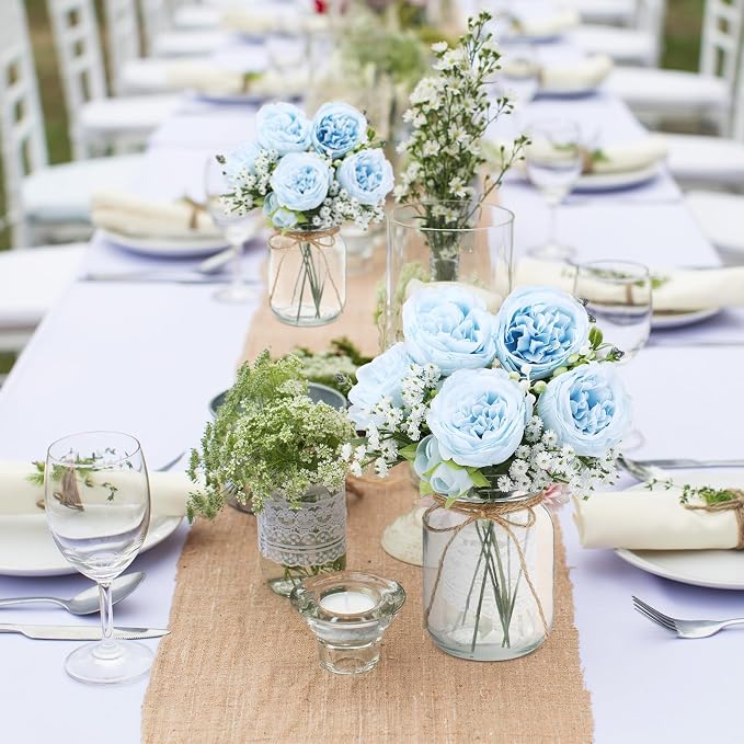 6 Sets Mason Jar Flowers Centerpiece Table Decorations, Artificial Peony Baby's - Image 6