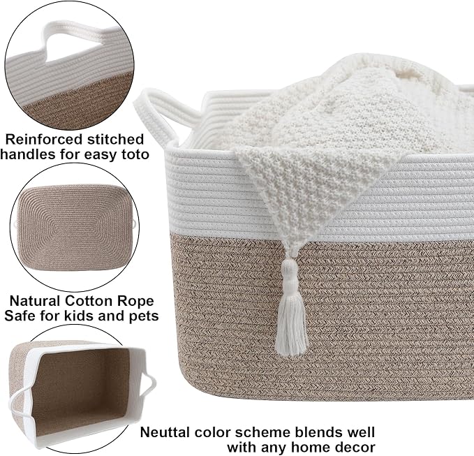 96L Laundry Basket with Handles, Extra Blanket Basket, Living Room - Image 3