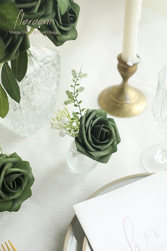 Artificial Flowers 50pcs Real Looking Emerald Green Foam Fake Roses - Image 3