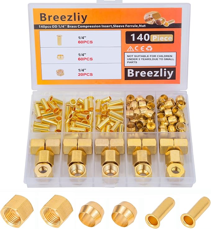 140PCS 1/4 Inch Compression Fittings Assortment kit- 60 Brass Compression by Breezliy