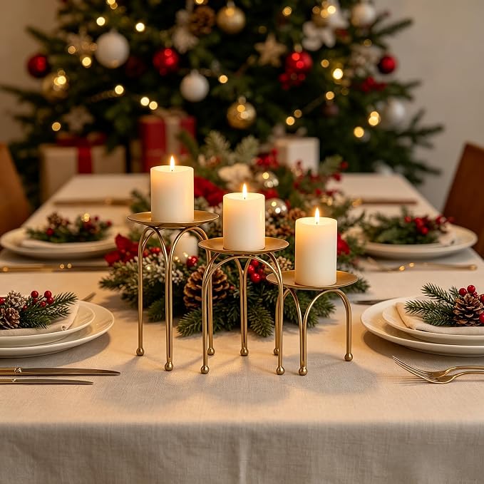 Hosley Style Gold Iron Pillar Candle Holders - Image 3