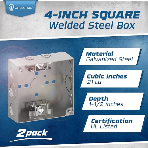 4" Square Welded Box 1-1/2” Deep 1/2" & 3/4" Eccentric KO - Image 2