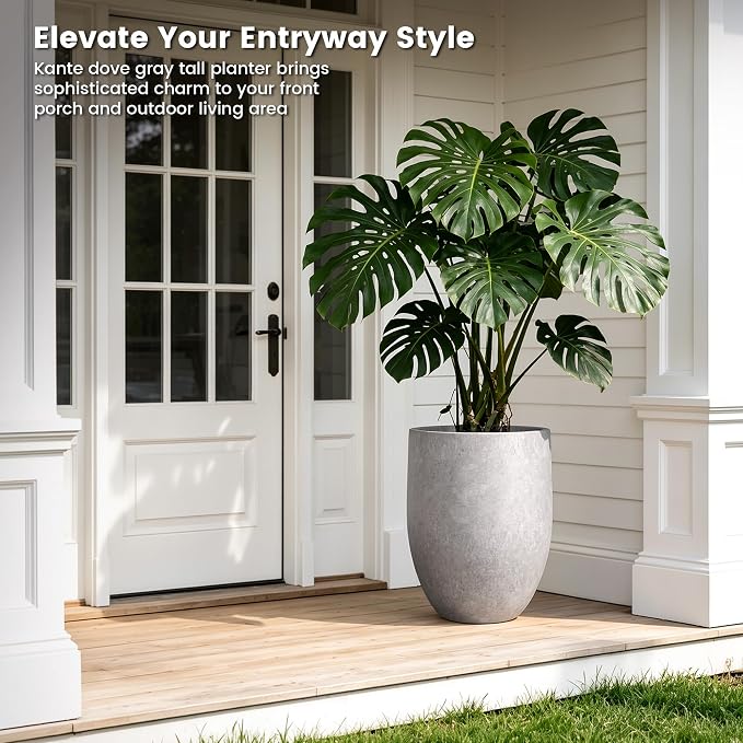 Kante Large Round Bullet CON Gray Concrete Planter 21.7" Tall, Outdoor | Rubber - Image 8