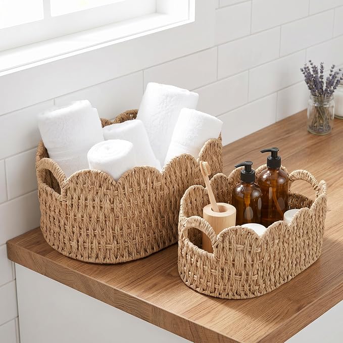 iEGrow Paper Rope Scalloped Basket, Cute Boho Oval Baby Baskets - Image 6