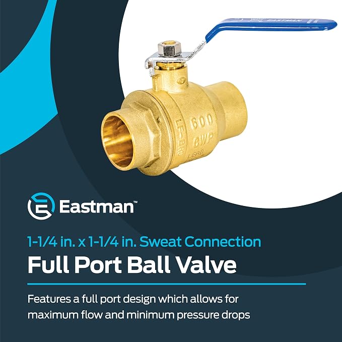 Eastman Heavy Duty Full Port Brass Ball Valve, 1-1/4 in Sweat x 1-1/4 in Sweat - Image 2