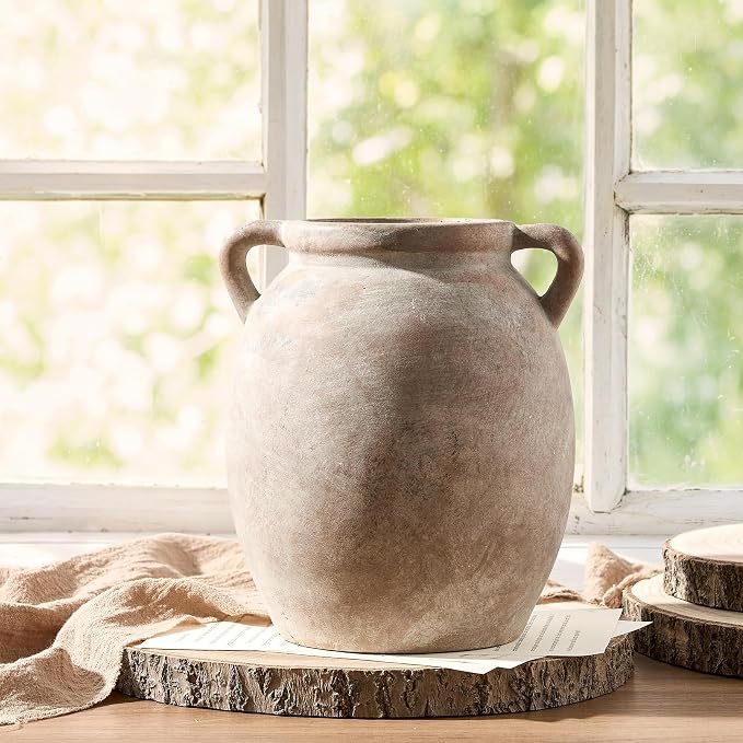 Dobbyby Ceramic Flower Vase 7.6 inch Farmhouse Rustic Vase Decorative Pottery - Image 7