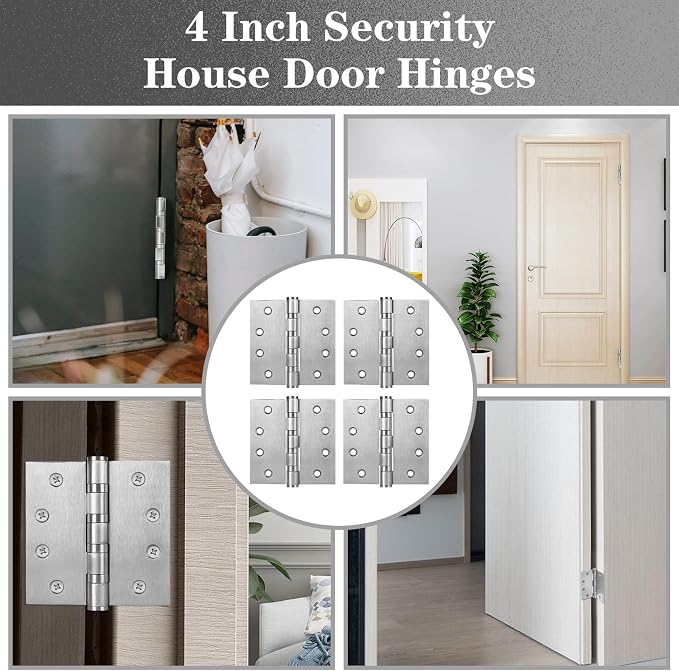 4 Pack Stainless Steel Silver Door Hinges, Heavy Duty Door Hardware, 4 x 4 Inch - Image 7