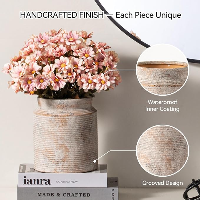 Ceramic Flower Vase 6.5 inch Farmhouse Rustic Vase - Image 7