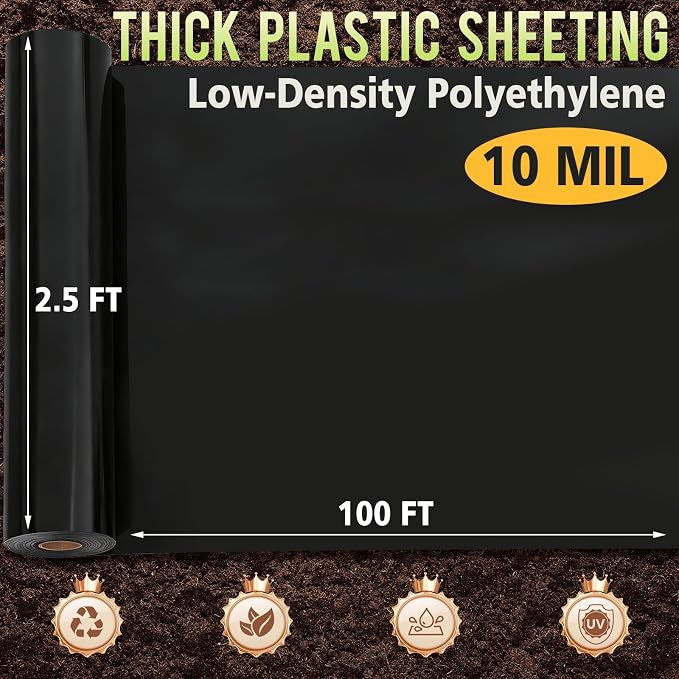 10 Mil 2.5 FT X 100 FT Plastic Sheeting Heavy Duty Thick LLDPE Black - Image 2