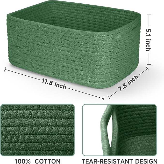 3 Pack Small Storage Baskets for Organizing, 11.8×7.8×5.1", Cotton Rope Basket - Image 2