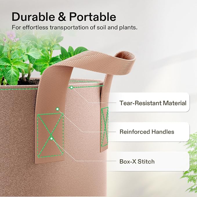 VIVOSUN 5-Pack 2 Gallon Plant Grow Bags Fabric Pots - Image 6