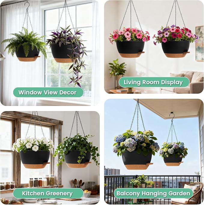 UOUZ 13 Inch 2 Pack Large Self Watering Hanging Planters - Image 6