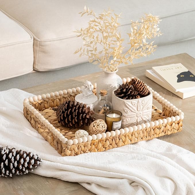 StorageWorks Decorative Trays for Home Decor, Wicker Coffee Table Tray | - Image 2