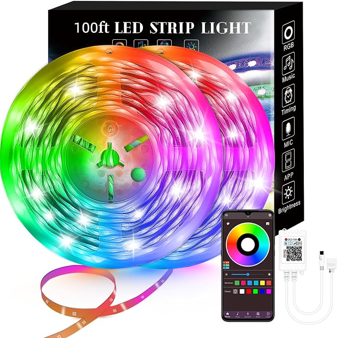 Lcutml 100FT Smart LED Strip Lights, RGB Strip Lights Sync to Music by Lcutml