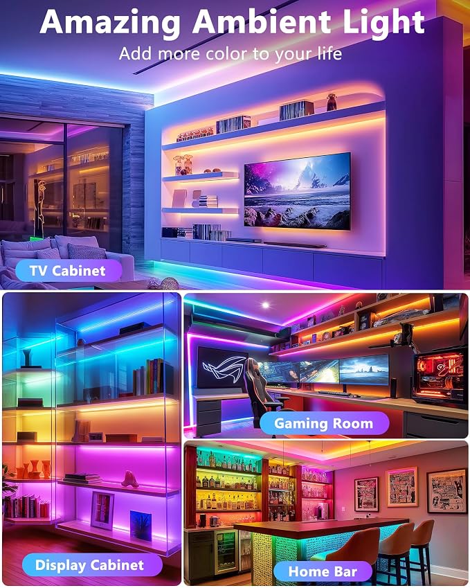 HitLights LED Strip Lights Kit, RGB Color Changing Tape Light Pre-Cut 4FT | UL - Image 8