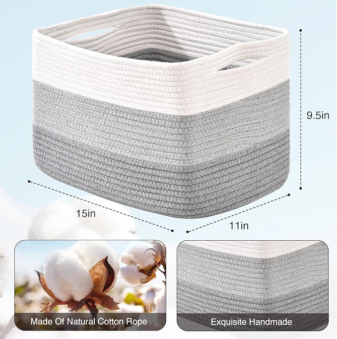 ICERZCZ Storage Baskets for Organizing Shelves, Woven Cotton Rope Baskets for - Image 3