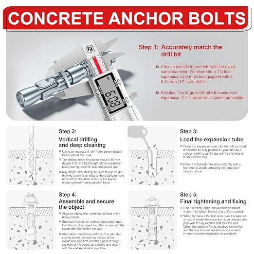 1/2 x 4-1/2 inch Wedge Anchors, Galvanized Concrete Anchors, Concrete Wall - Image 5