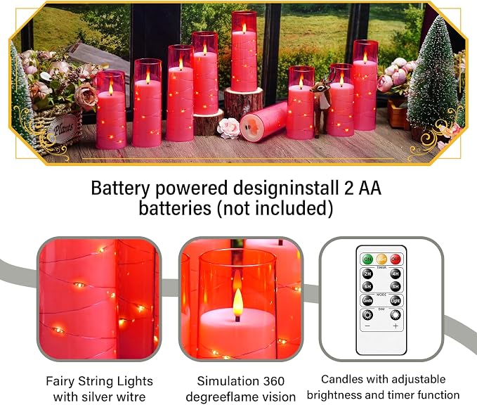 Eebuss Flameless Candles with Embedded Star String, Battery Operated LED Pillar - Image 2