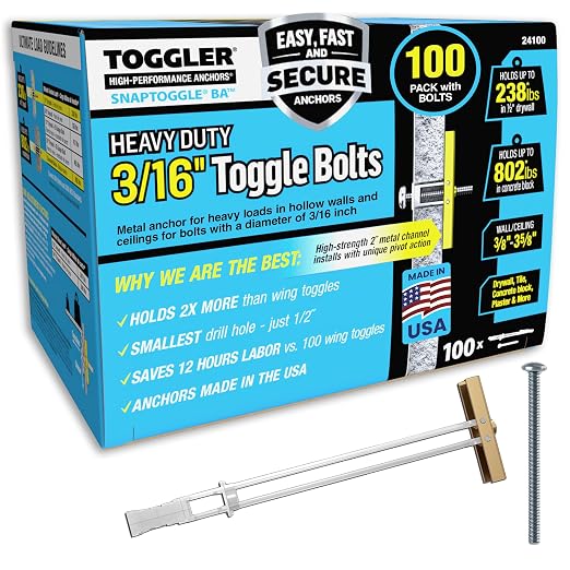 TOGGLER SNAPTOGGLE Toggle Bolt 3/16-24 UNC, 100 Pack, Round Head | Heavy-duty by TOGGLER