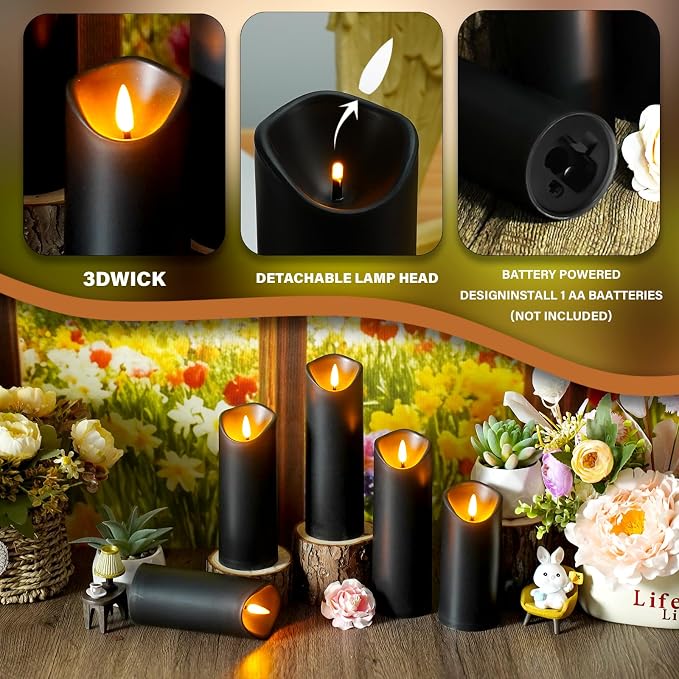 kakoya Flickering Flameless Candles, Battery Operated Plastic LED Pillar Candles - Image 4