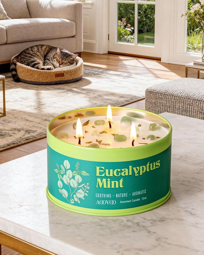 AOOVOO Eucalyptus Mint Candle for Relax - 12oz Scented Candle - Image 2
