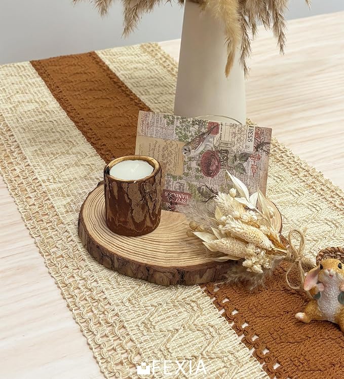 Boho Table Runner for Home Decor 12x36 Fall Coffee Table Decor Caramel | 36 - Image 4