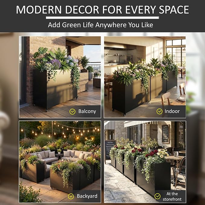 Metal Planter Box with Wheels, Rectangular Planter Raised Garden Bed - Image 8