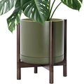 D'vine Dev Ceramic Pot with Walnut Wood Stand, 14 in, 55-B-T-J | Mid-Century by DvineDevPlanterPotsandStand