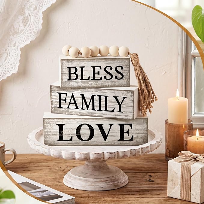 Conelist 4 Pcs Farmhouse Table Decoration Home Sweet Decor, Bless | This is Us - Image 2