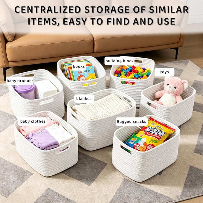 4 Pack Storage Baskets for Organizing, and Clothes, Cotton Rope Basket for - Image 6