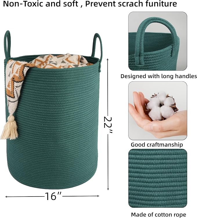 XUANGUO Cotton Rope Laundry Basket Hamper - Image 2