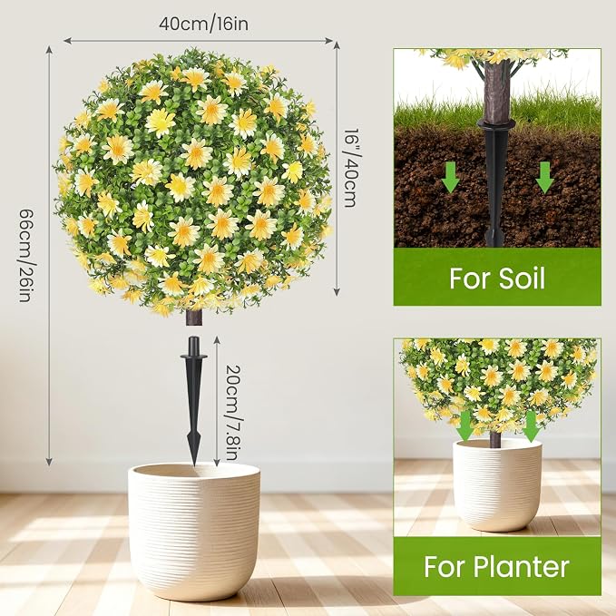 Artificial Yellow Boxwood Topiary Ball Tree - Image 4