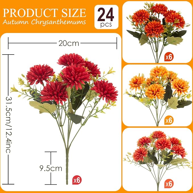 24 Pcs Artificial Mums Flowers for Outdoor, UV Resistant Fake fall - Image 4