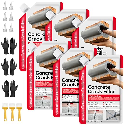 Concrete Crack Filler 6-Pack 6.6LB Grey | Self-Leveling, High Elasticity Cement by CtopoGo