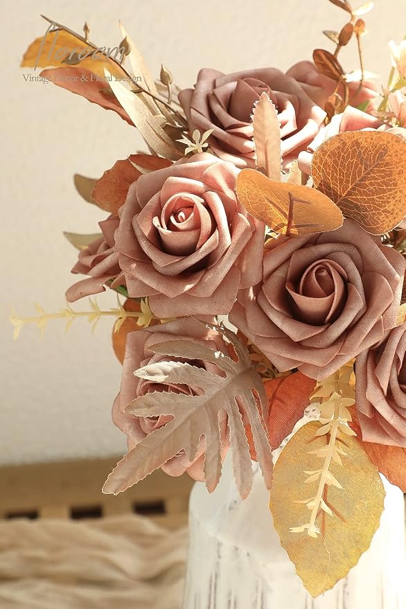 Artificial Flowers 25pcs Real Looking Warm Taupe Foam Fake Roses - Image 3