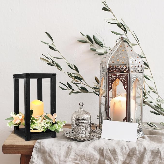 Hushee 60 Pcs Wooden Wedding Lantern Centerpiece Candles Wreaths Set, LED - Image 6