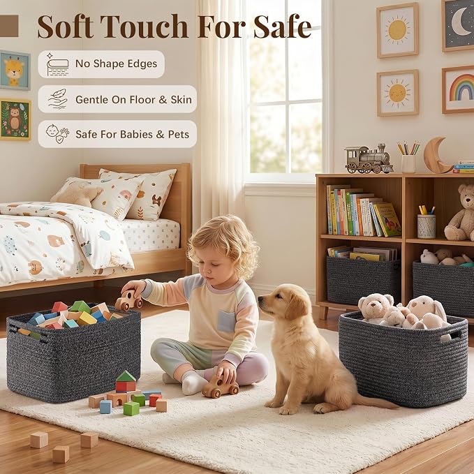 OIASKET 4Packs Natural Cotton Rope Storage Baskets - Image 4