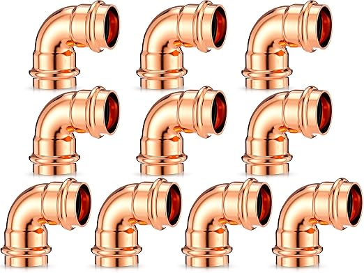 Therwen 10 Pcs 1 Inch Copper Pipe Press Fittings, 90 Degree Elbow Coupling Zero by Therwen