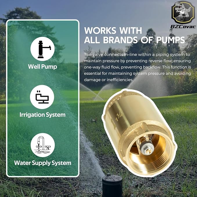 Check Valve with Backflow Prevention, Universal 1-1/4 inch One-Way Female Pipe - Image 2