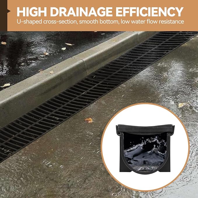 FAHKNS 5 Pack Trench Drain System, 5.9x7.5x39 Inch HDPE Drainage Trench - Image 5