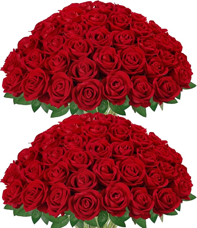 InnoGear Red Roses Artificial Flowers 100 Pcs Fake Velvet Silk Rose Floral | by InnoGear