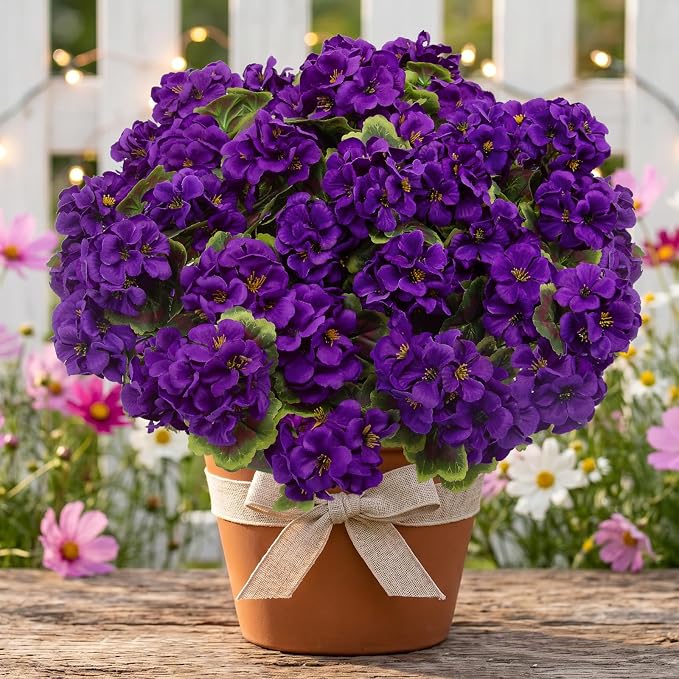 lovemoon 8 Pcs Artificial Geranium Plant Realistic Silk Flowers - Image 4
