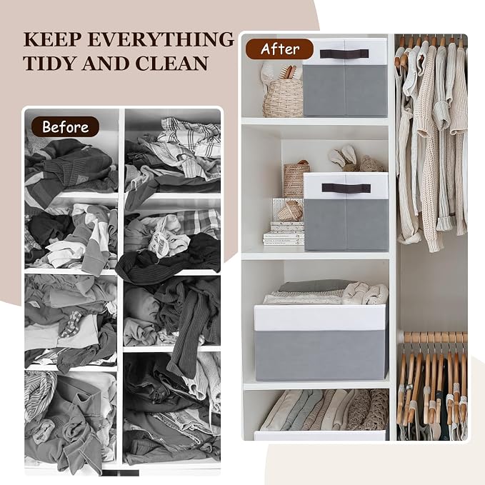 12 Pack Large Storage Baskets for Shelves | Fabric Closet Organizers and - Image 6