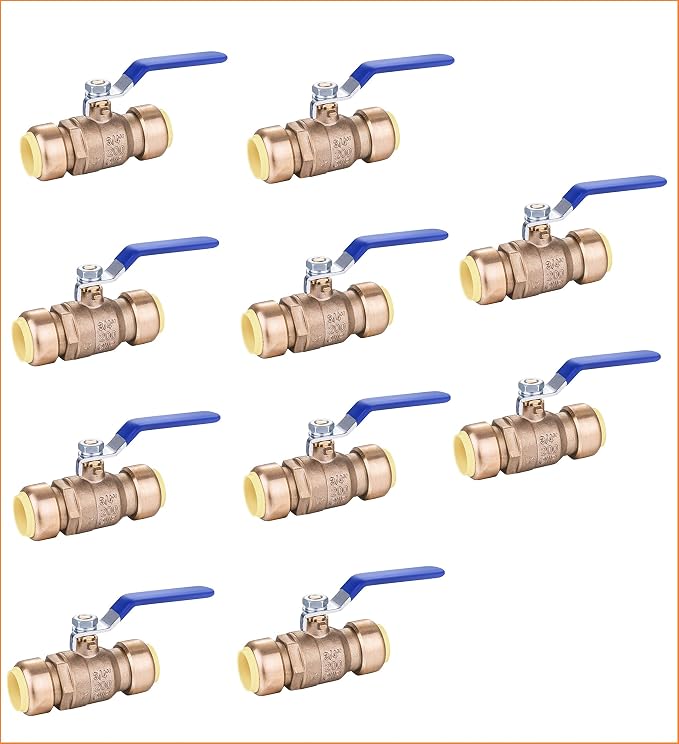 EZ-Fluid 1/2" Push Fit Ball Valve Heavy Duty Brass Full Port Water Stop Shut by EZ-FLUIDPlumbingProducts