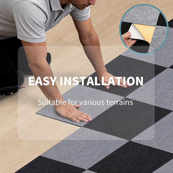 15pc 12" x 12" Self-Adhesive Carpet Tiles, Economical Temporary Flooring - Image 5