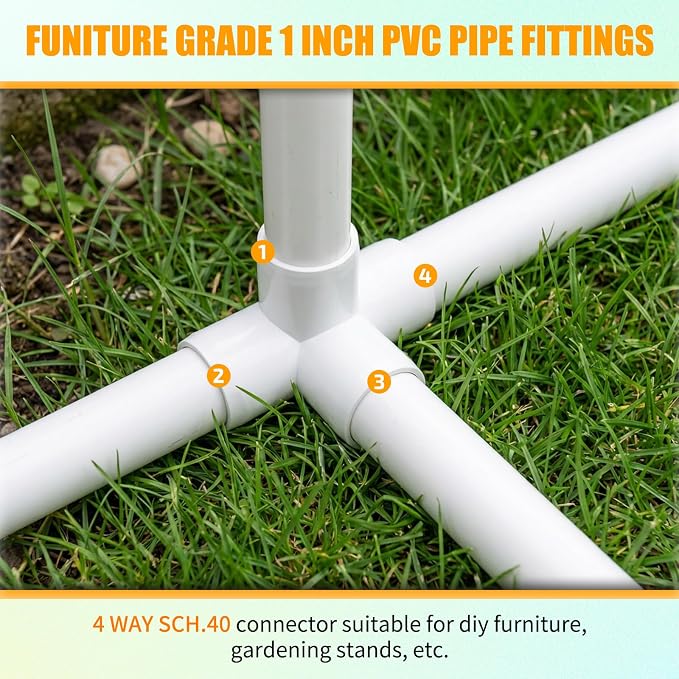 1" PVC Fittings 4 Way, Heavy Duty Furniture Grade Elbow Connector - Image 2
